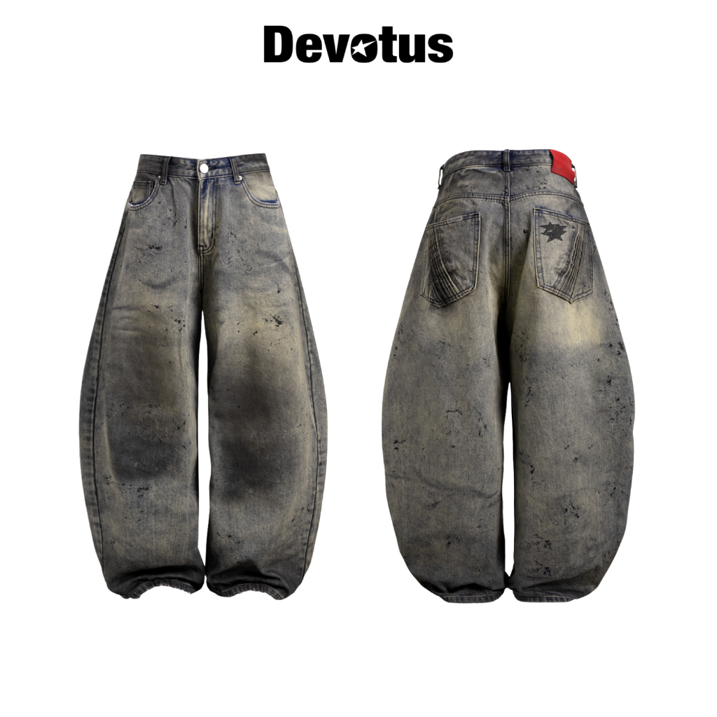 Quần dài Baggy Jeans Denim Xanh Wash dơ ống cong Devotus Local Brand - STAIN Pants Xanh dơ
