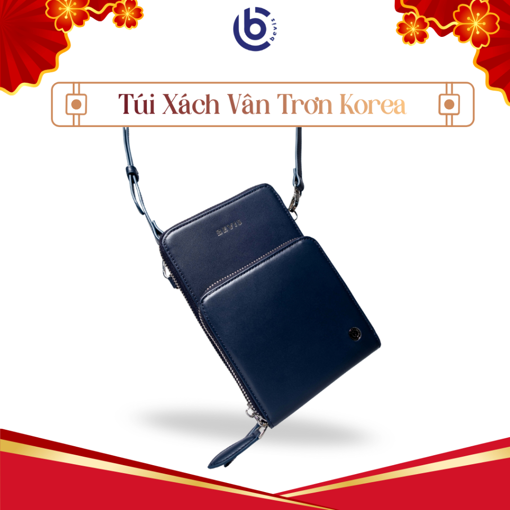 Túi Bevis Da Nhập Khẩu Xanh Navy Vân Trơn Korea Cao Cấp  TTEL-TR-X-01