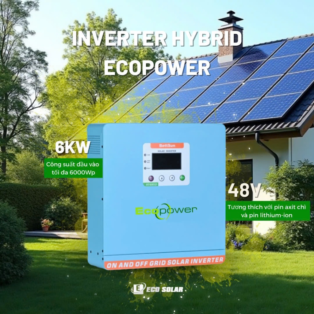 Inverter Hybrid Ecopower 6KW có CT ngoài + Wifi