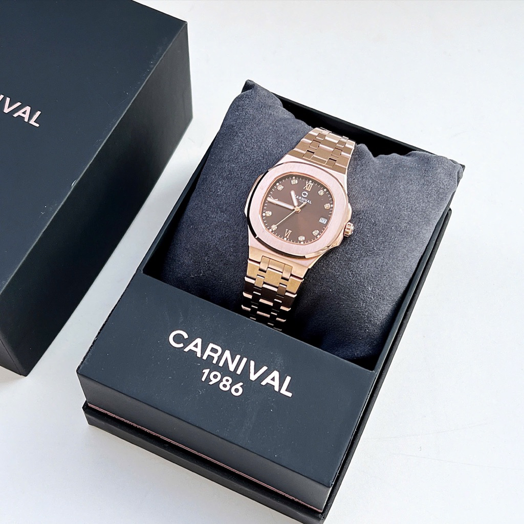 Đồng Hồ Nữ Chính Hãng Canival 8160LBarn Rose mặt Nâu, kính sapphire Full box + Túi