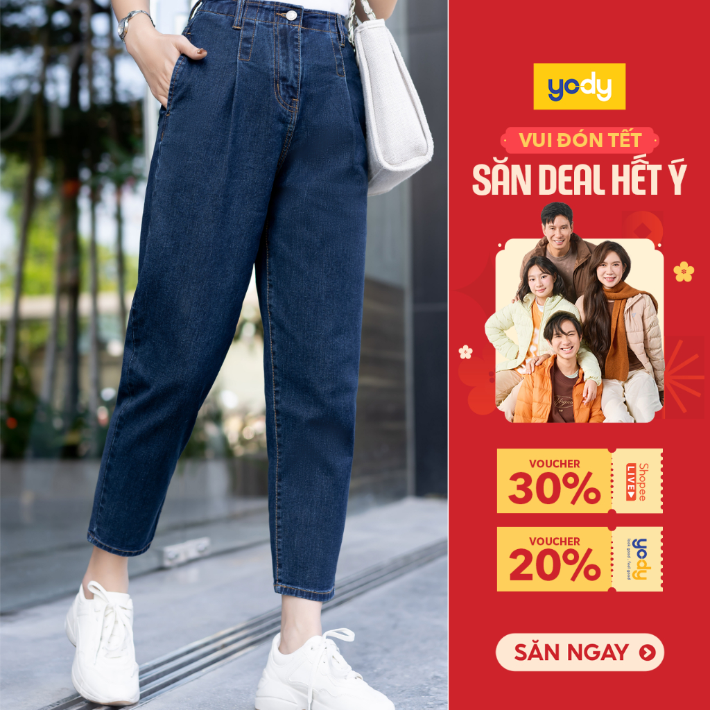 Quần jean nữ Yody dáng baggy thoải mái, quần bò co giãn, cạp cao chuẩn trend TRA- QJN3076