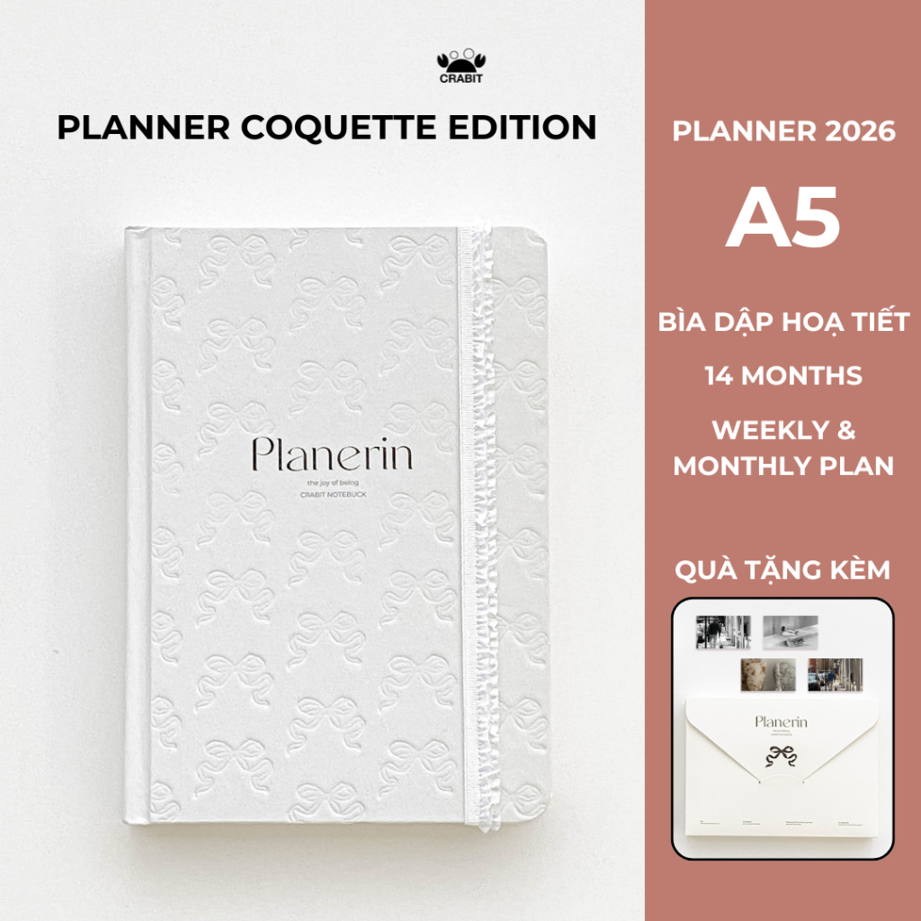 [TẶNG STICKER] Sổ lịch Planner 2026 size A5 sổ kế hoạch Coquette Crabit Planerin Collection
