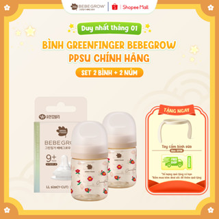   Combo 2 Bình PPSU + 2 Núm  Bình PPSU Greenfinger Bebegrow cho bé nhựa PPSU an toàn chịu nhiệt tốt 160ml 280 bình sữa 