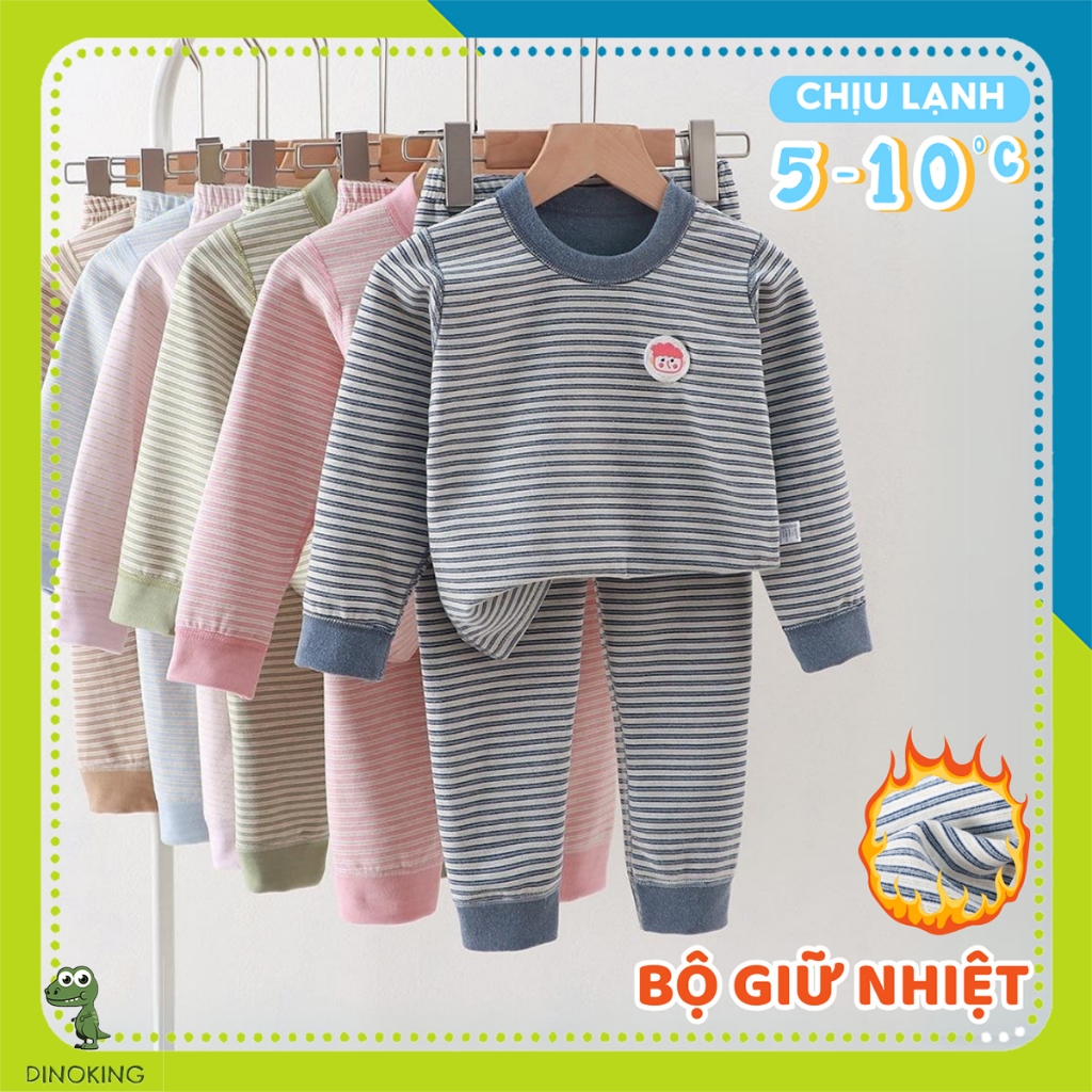 Bộ giữ nhiệt bé trai bé gái DINOKING Đồ bộ thu đông dài tay cho bé chất cotton nỉ Dralon siêu mềm nhẹ trẻ em 2 - 9T DB47