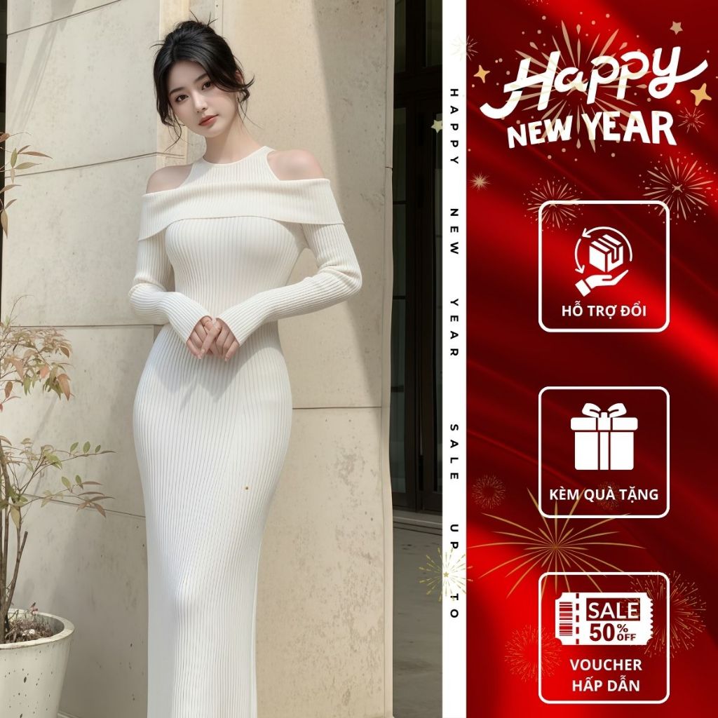 Đầm body chất len tăm Emili, đầm len dài dự tiệc snag chảnh [V213]