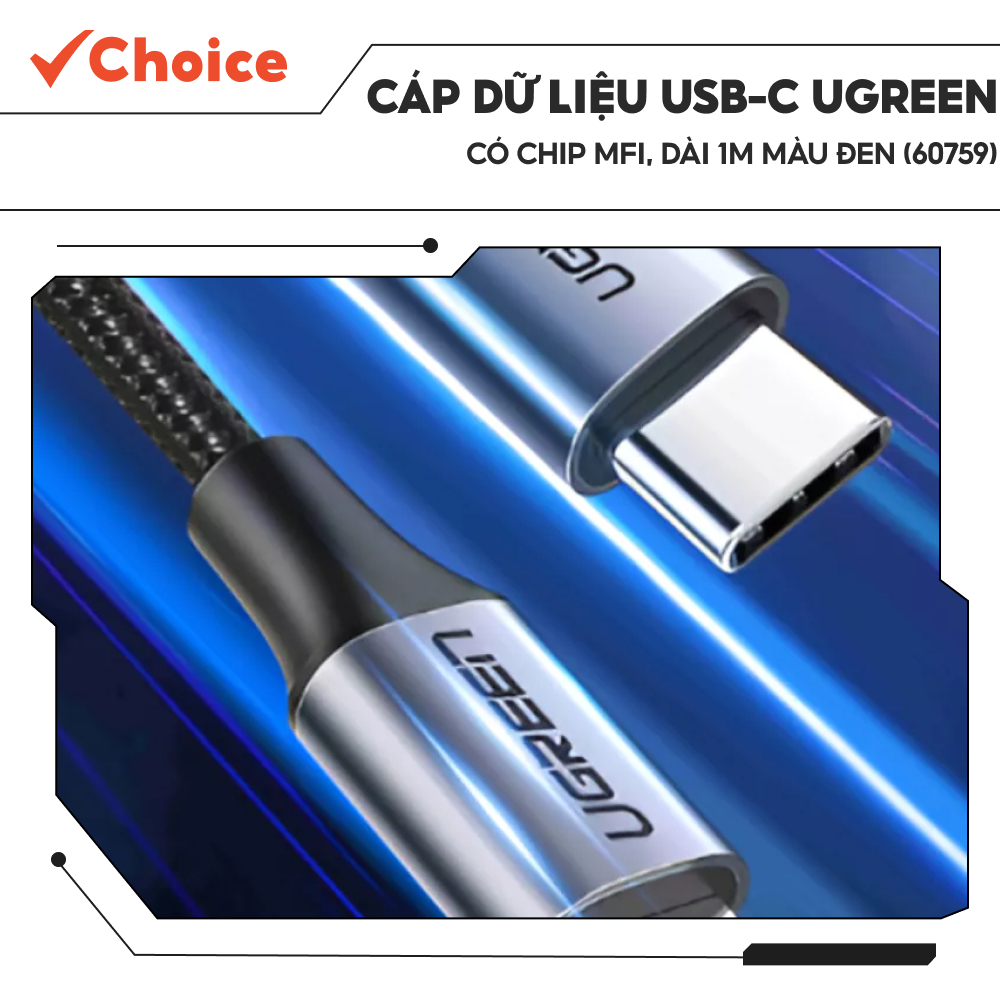 [Choice] Cáp Dữ Liệu Usb-C UGREEN EL1-2736-90 Có Chip Mfi, Dài 1m Màu Đen (60759)