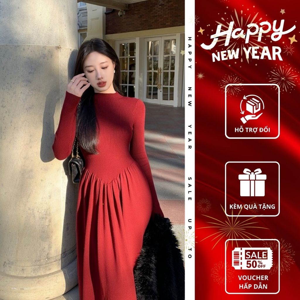 Đầm len liền thân Emili đầm len dài tay phong cách kiểu nữ [V253]