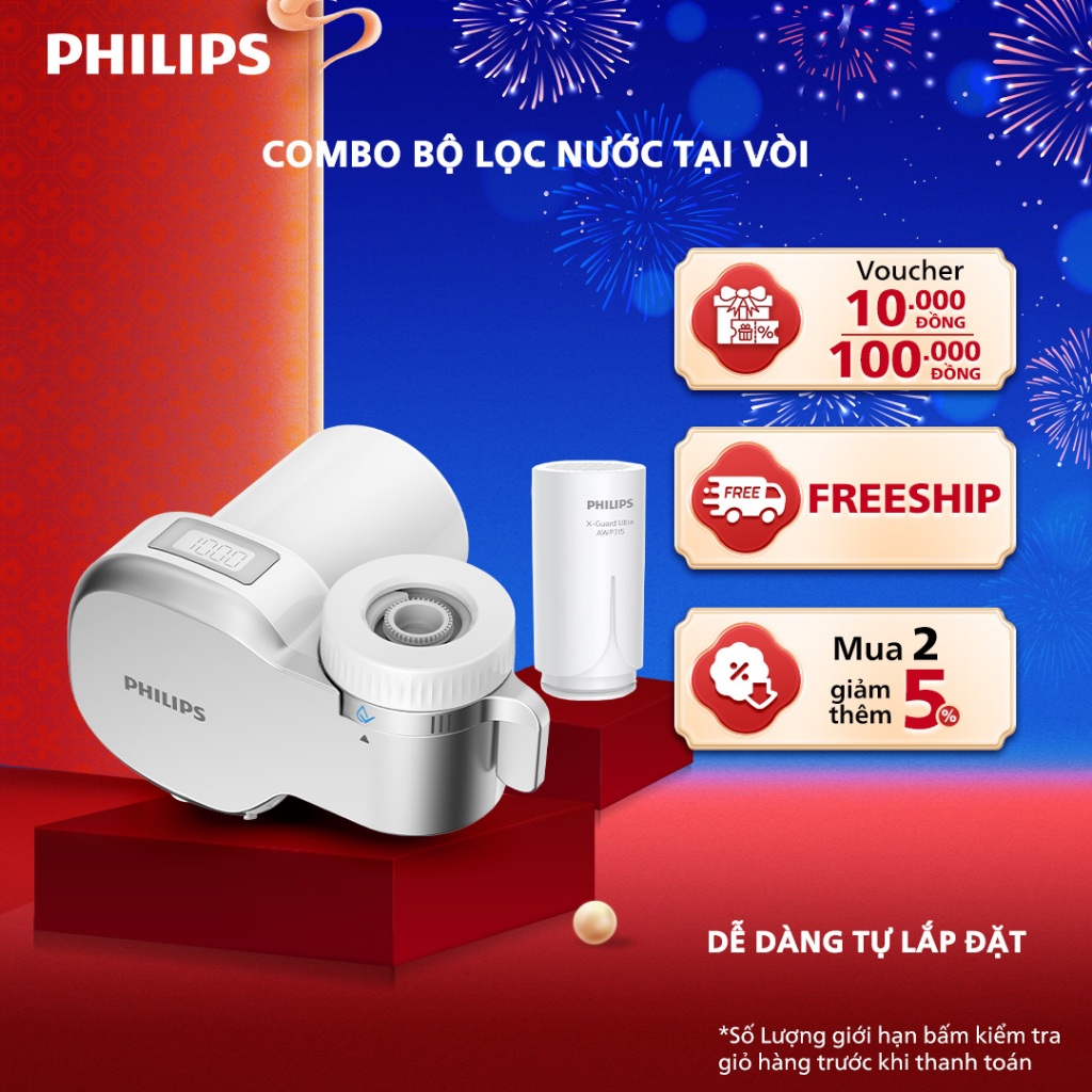 Combo bộ lọc nước tại vòi Philips AWP3705 + 1 lõi AWP315 một năm sử dụng nước sạch