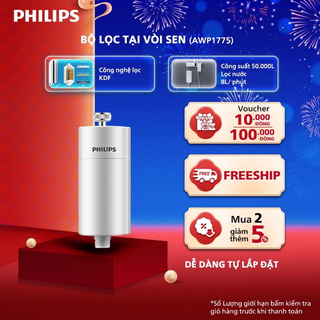   HÀNG CHÍNH HÃNG  Bộ lọc nước vòi sen Philips AWP1775 - Loại bỏ Clo Kim loại nặng tạp chất 