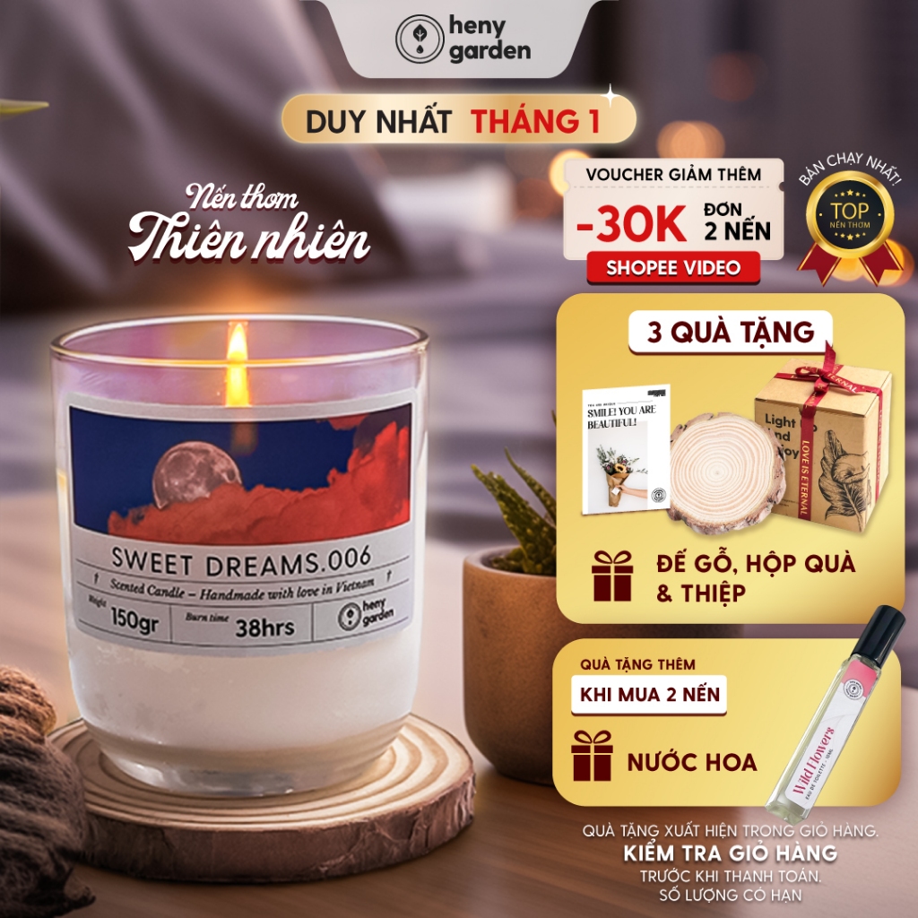  Nến Thơm Quà Tặng Thư Giãn Mùi Hương Dễ Ngủ HENY GARDEN Dành Cho Phòng Vừa Và Nhỏ 