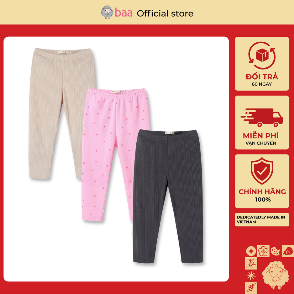 Quần legging bé gái, quần dài thu đông thun gân cho bé  (12-34kg, 1-10 Tuổi) Baa Baby QU32D