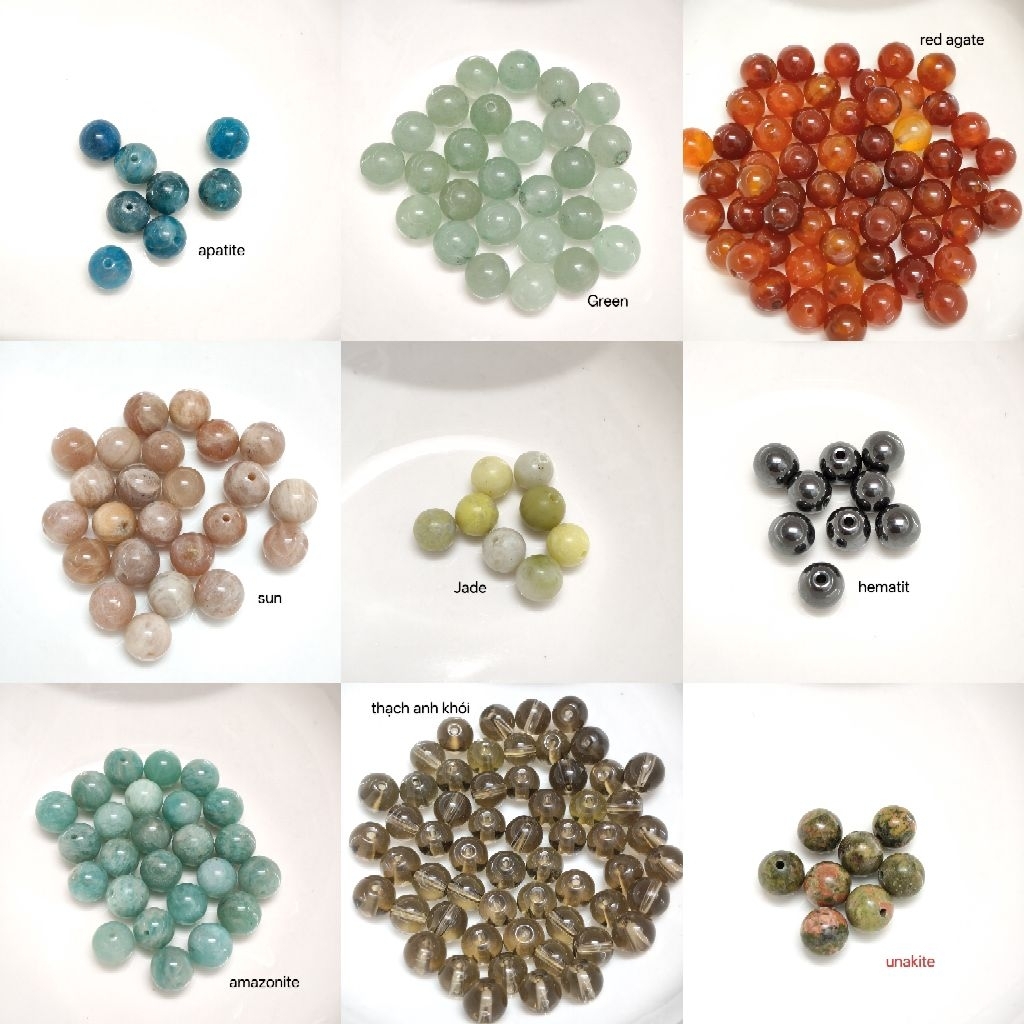 Đá năng lượng bi 8mm, lổ 2mm