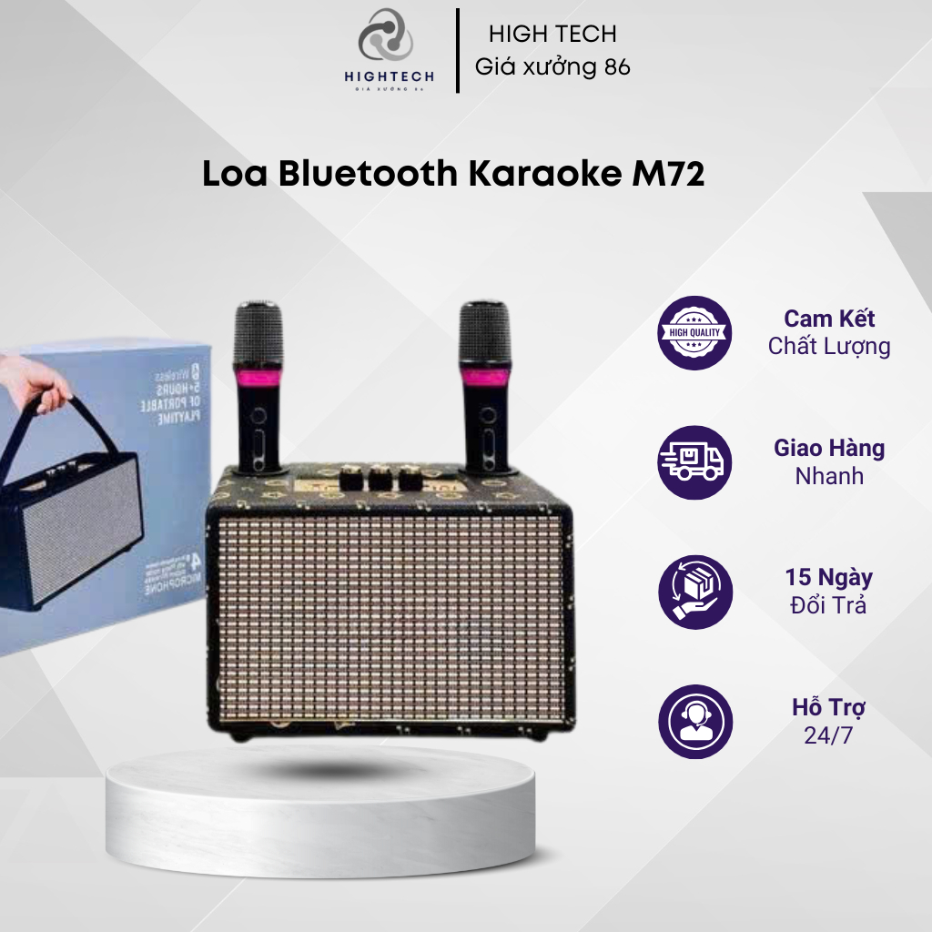 Loa Bluetooth Karaoke M72 Kèm 2 Micro Không Dây Bass Mạnh Pin Trâu Hát Cực Hay Phiên Bản Mới 2026