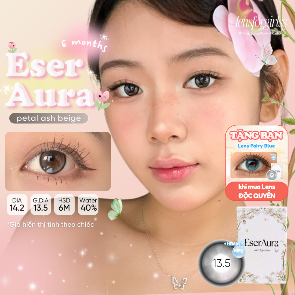 Kính áp tròng xám be PETAL ASH BEIGE chính hãng ESER AURA | Hsd 6 tháng | LENSFORGIRLSS