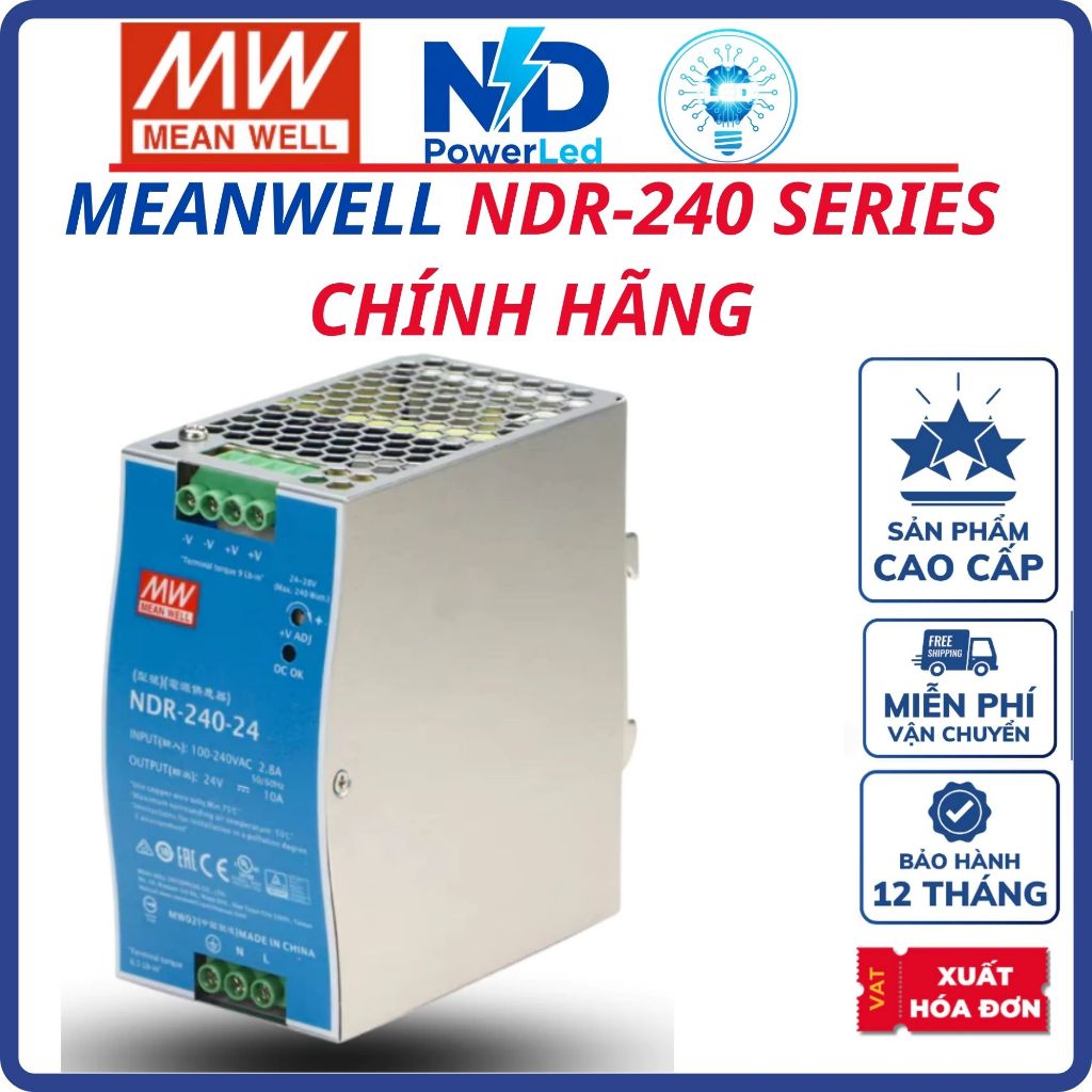 Bộ Nguồn MEAN WELL NDR-240-24 / NDR-240-48 | Chính Hãng 100%