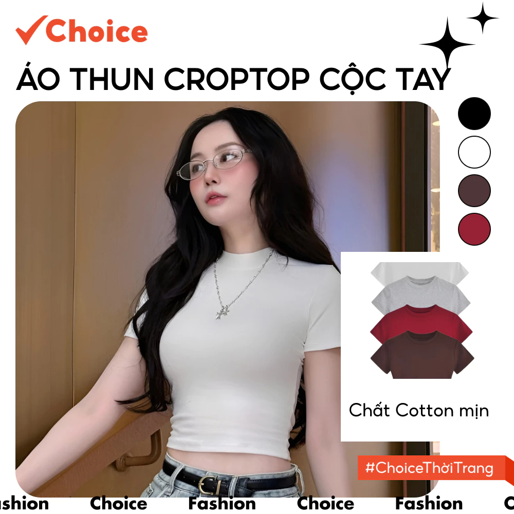 [Choice] Áo Thun Croptop Cộc Tay Nữ FA1-2711-922 Basic, Chất Cotton Mịn, Co Giãn