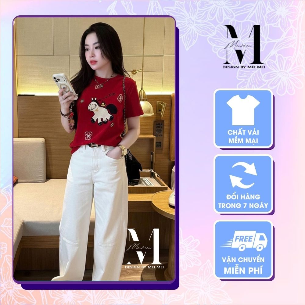 Set Bộ Nữ MeiMei Áo Thun Tay Ngắn In Hình Hoạ Tiết Phối Quần Ống Suông Nữ Thời Trang ST24958