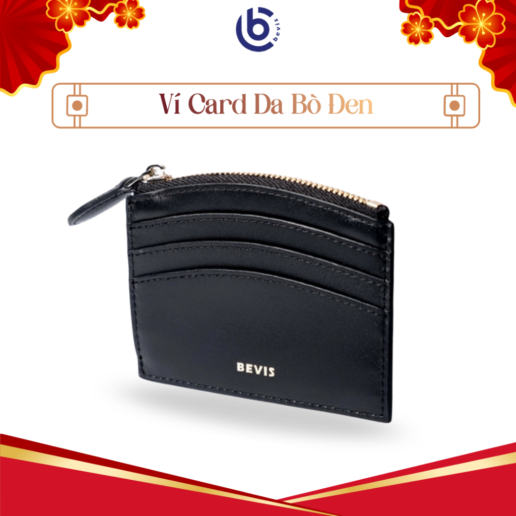 Ví Card Bevis Da Nhập Khẩu Đen Vân Trơn Korea Sang Trọng VCAR-TR-D-01