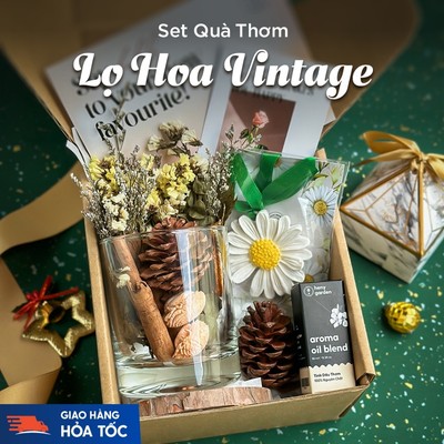 Set Quà Tặng Bộ Hoa Khuếch Tán Thơm Phòng Sinh Nhật Decor Vintage HENY GARDEN