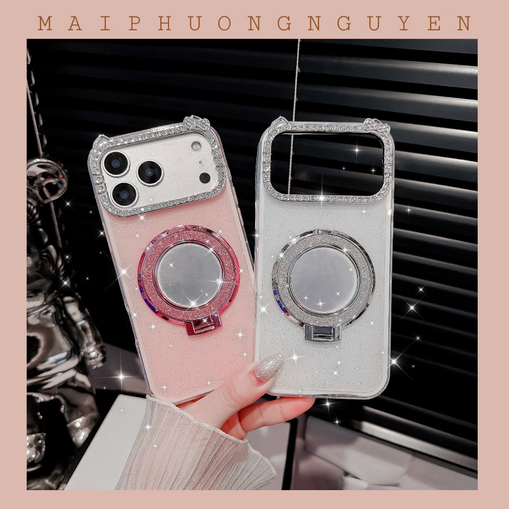 ốp lưng iphone tai mèo phủ nhũ iring