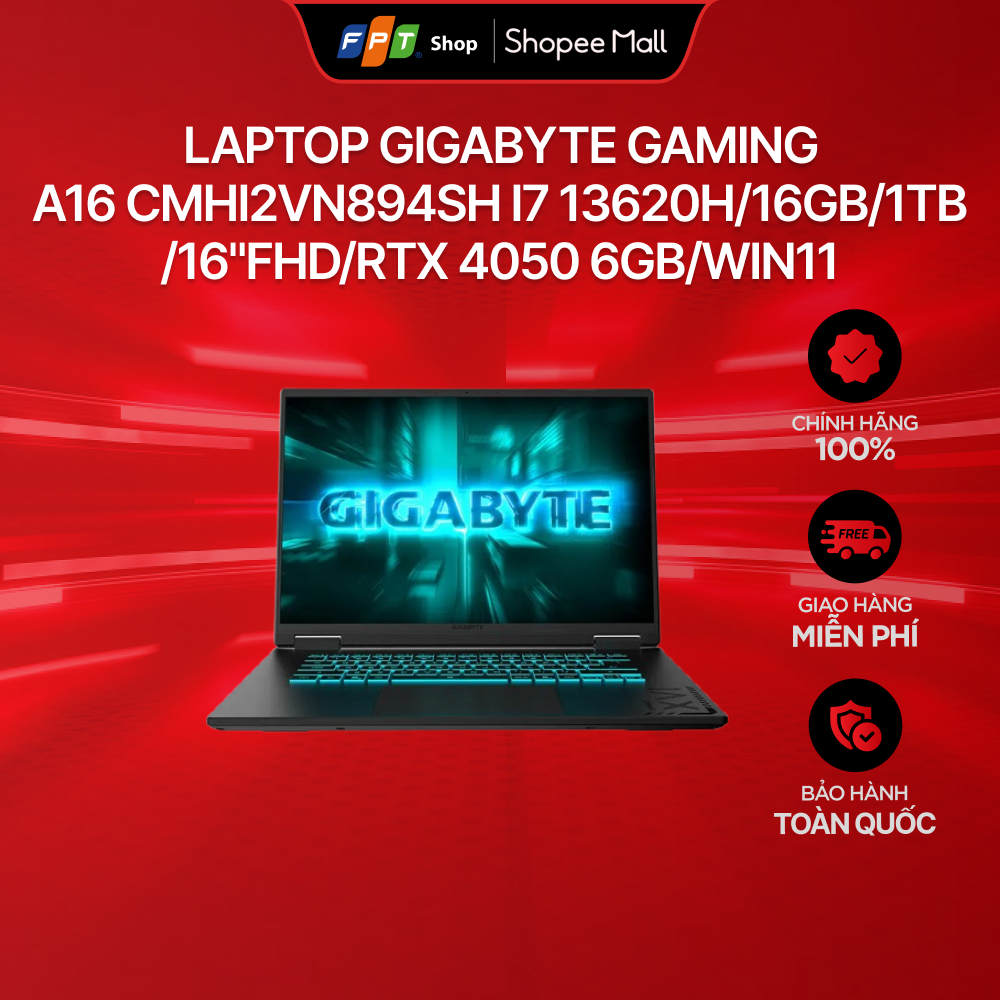 [Chỉ GH tận nơi] Laptop Gigabyte Gaming A16 CMHI2VN894SH i7 13620H/16GB/1TB/16"FHD/RTX 4050 6GB/Win1