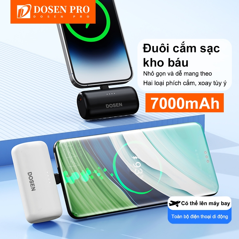 Dosen Pro Mini Power Bank 7000mAh Sạc di động Type-C và phích cắm cho điện thoại/đồng hồ/tai hợp với
