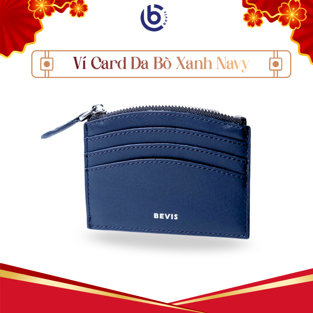 Ví Da Nhập Khẩu Bevis Card Unisex Xanh Navy Vân Trơn Korea Sang Trọng  VCAR-TR-X-02