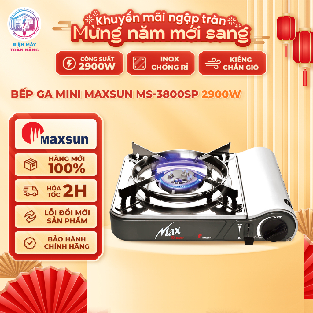 Bếp Ga Mini Maxsun MS-3800SP – Chân Kiềng Inox - Công Suất 2900W - Chính Hãng