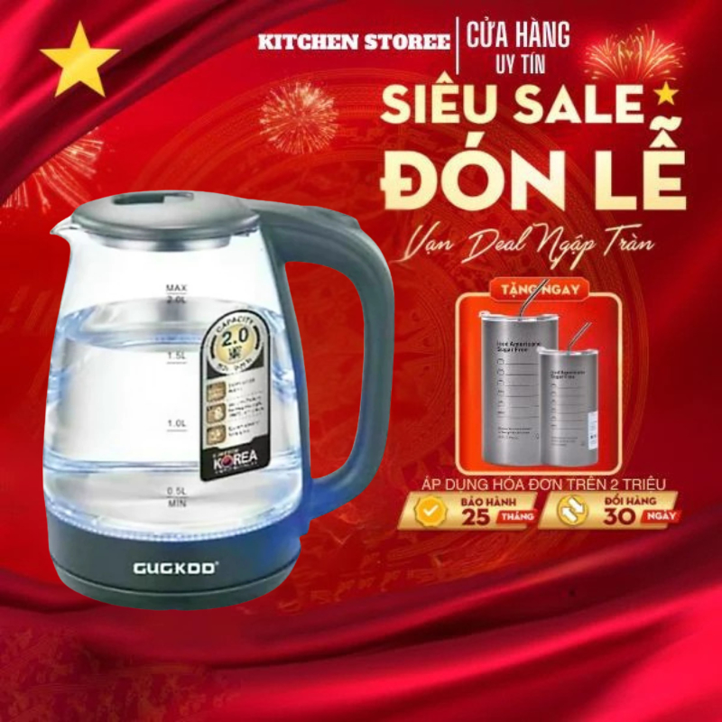 ST16 Ấm Siêu Tốc Thủy Tinh Đèn LED 2 Lít GUGKDD GD-ST16  - BH12 Tháng