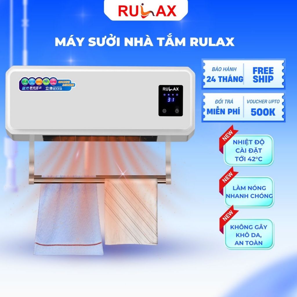 Máy Sưởi Nhà Tắm Treo Tường RULAX, Máy Sưởi Gốm PTC, Có Thể Sưởi Phòng Ngủ Nhỏ Hơn 20m - BH 24 THÁNG