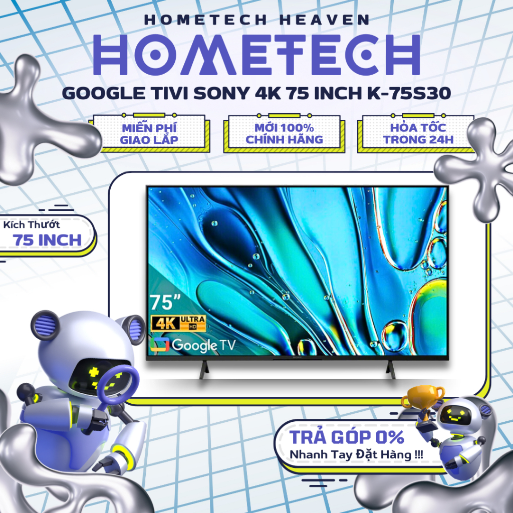 Google Tivi Sony 4K 75 inch K-75S30 / 65inch  K- 65S30 - Hàng Chính Hãng, Mới 100%