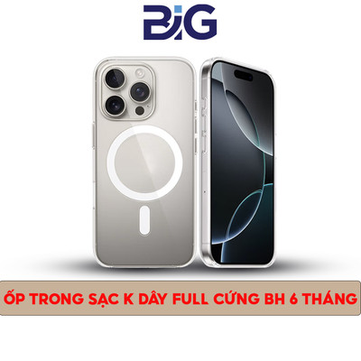 Ốp Lưng Trong Suốt Không Ố Vàng Chính Hãng 𝐁𝐈𝐆 Cho Iphone Hỗ Trợ Sạc Không Dây Full Cứng Siêu Mỏng
