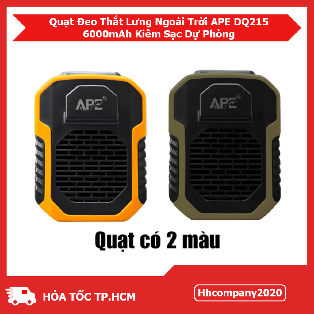 Quạt Sạc Đeo Thắt Lưng APE DQ215 – Pin 6000mAh Kiêm Sạc Dự Phòng – 3 Chế Độ Gió, Sạc Type-C
