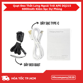 Quạt Sạc Đeo Thắt Lưng APE DQ215 – Pin 6000mAh Kiêm Sạc Dự Phòng – 3 Chế Độ Gió, Sạc Type-C