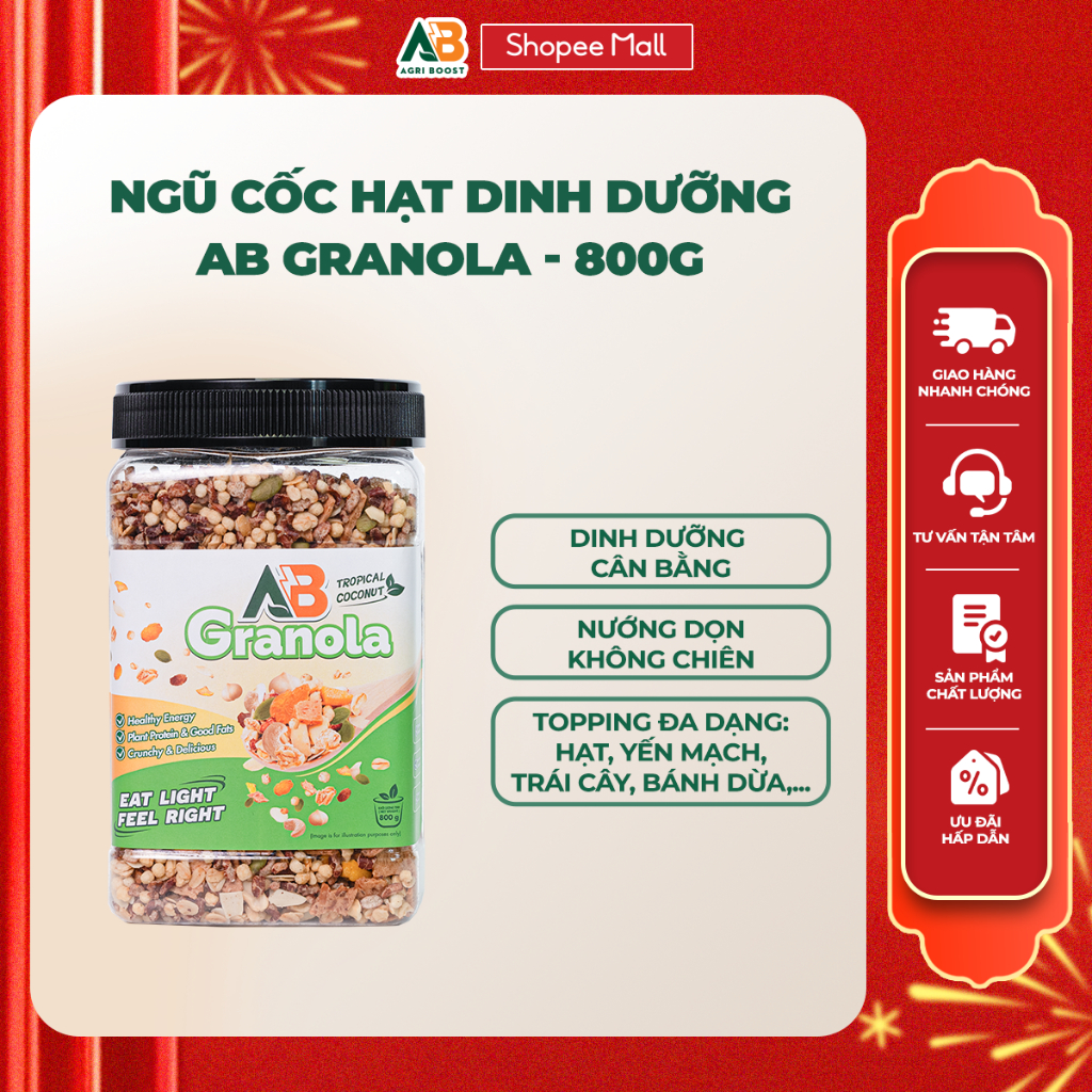 Ngũ Cốc Hạt Dinh Dưỡng Mix Ăn Healthy AB NUTRITION AB Granola 480g Vị Dừa Nhiệt Đới