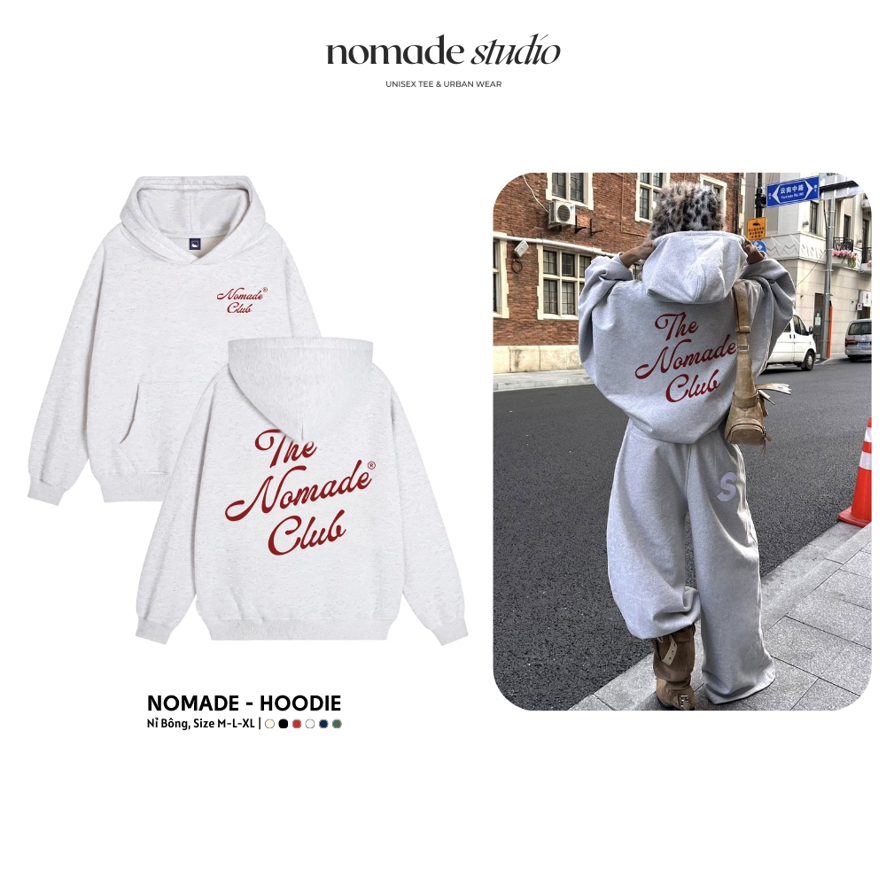 Áo Hoodie Nỉ Bông NOMADE STUDIO BST10 The Nomade Form Rộng-Áo Nỉ Mũ 2 Lớp Unisex Mịn Dày Graphic Str