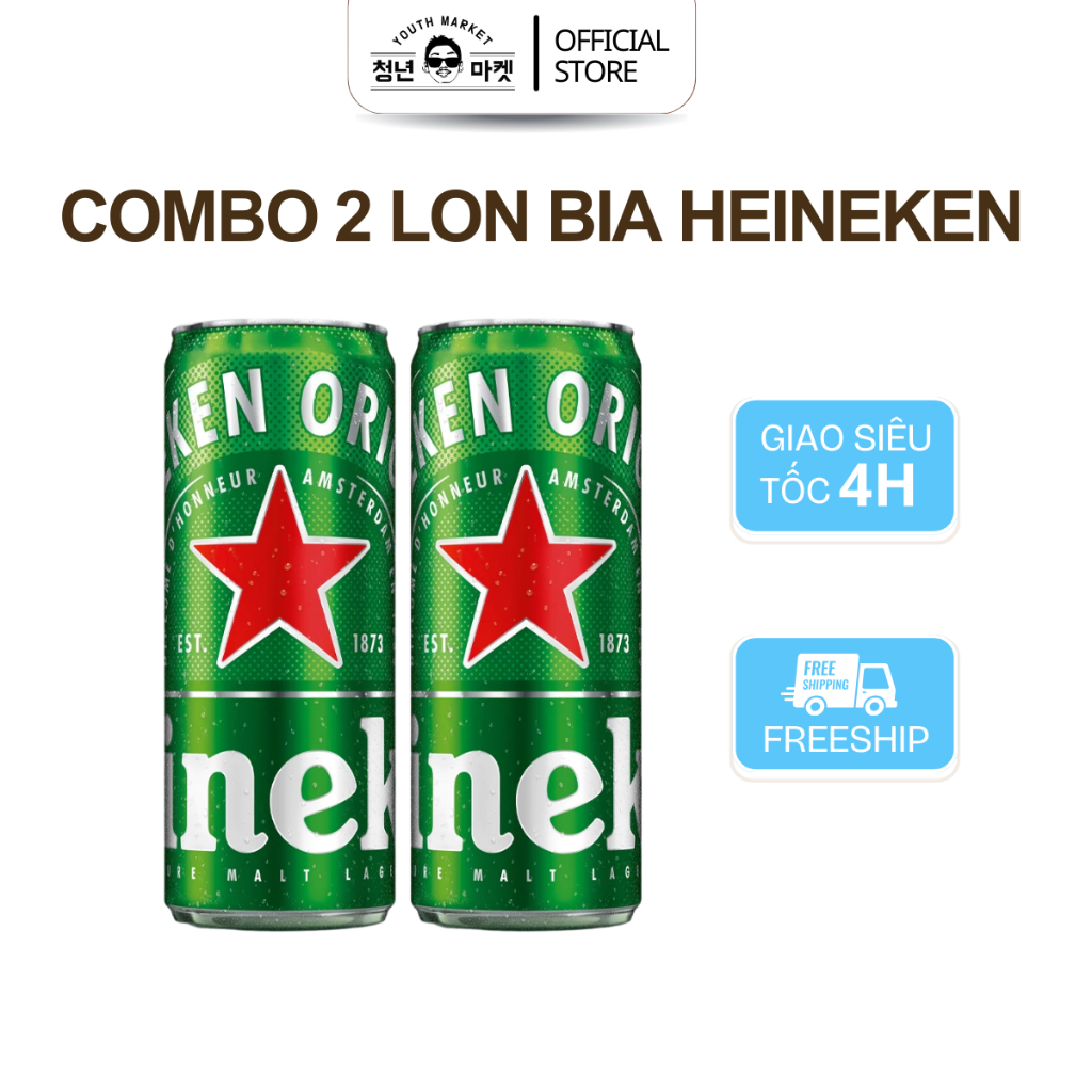Combo 2 Lon Bia Heineken Xanh 330ml Tặng Kèm Snack Hạnh Nhân Siêu Cuốn