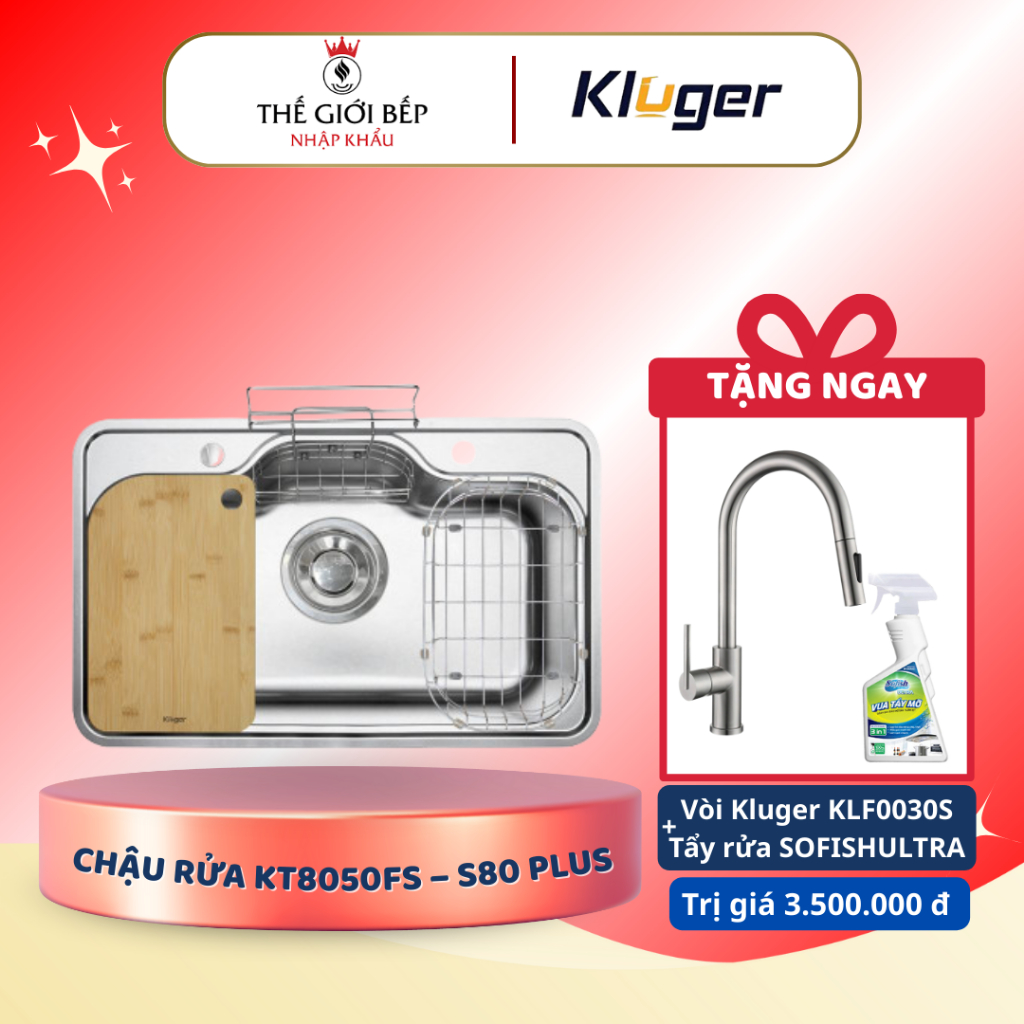 [ TẶNG VÒI ] Chậu rửa bát Kluger KT8050FS – S80 Plus Bề Mặt Mờ Chống Trầy Xước