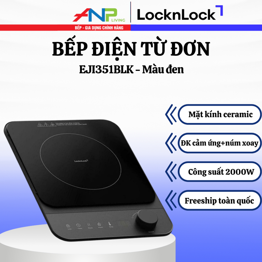 Bếp Từ Đơn LocknLock EJI351BLK 2000W – Mặt Kính, Màu Đen – Chính Hãng