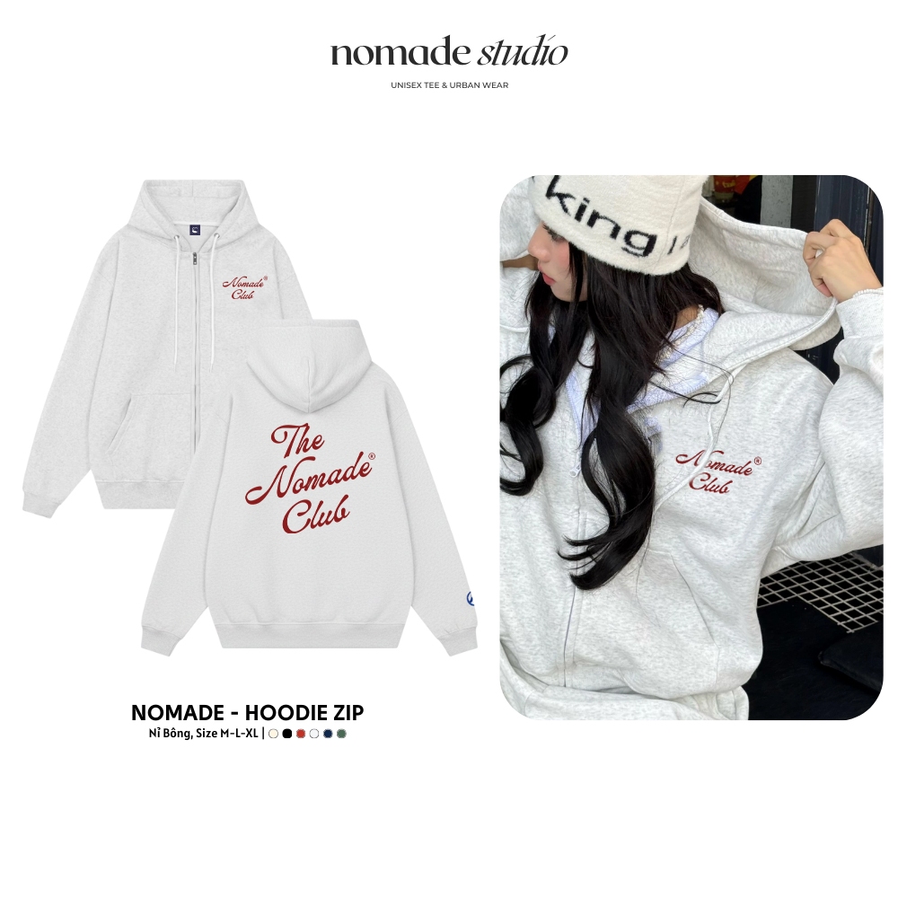 Áo Hoodie Zip Nomade Studio BST11 In The Nomade Club-Áo Khoác Nỉ Bông Oversize Nam Nữ Cool Ngầu Stre