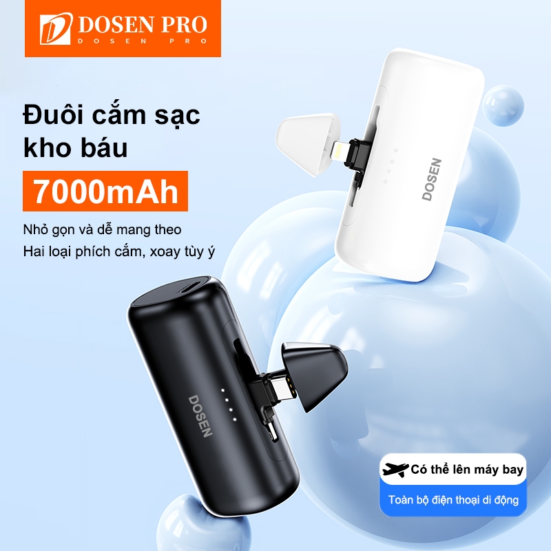 Dosen Pro 7000mAh Mini Power Bank Sạc di động Type-C và phích cắm cho điện thoại/đồng hồ/tai hợp với mọi thiết bị | BigBuy360 - bigbuy360.vn