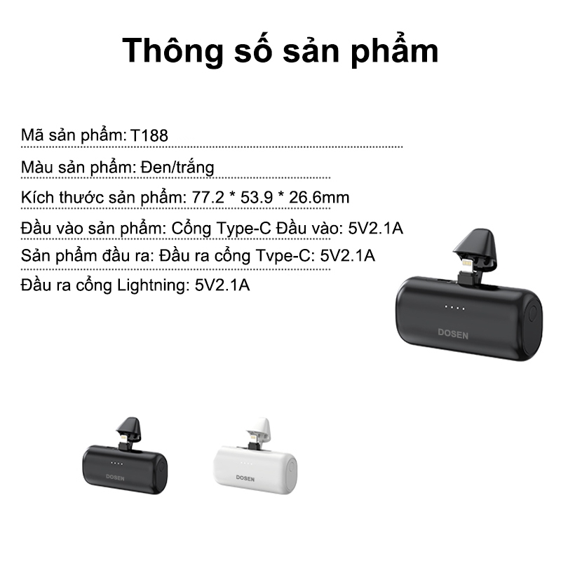 Dosen Pro 7000mAh Mini Power Bank Sạc di động Type-C và phích cắm cho điện thoại/đồng hồ/tai hợp với mọi thiết bị | BigBuy360 - bigbuy360.vn