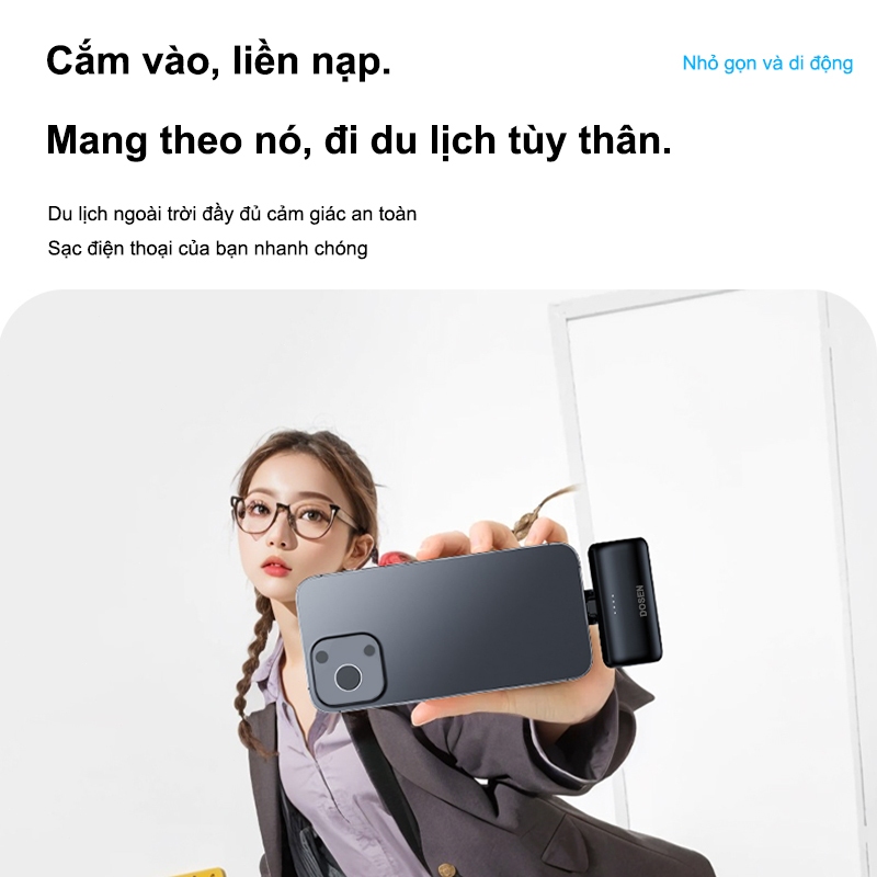 Dosen Pro 7000mAh Mini Power Bank Sạc di động Type-C và phích cắm cho điện thoại/đồng hồ/tai hợp với mọi thiết bị | BigBuy360 - bigbuy360.vn