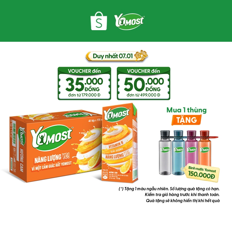  Thùng 48 Hộp Sữa Chua Lên Men Tự Nhiên Yomost Vị Cam  170ml Hộp  
