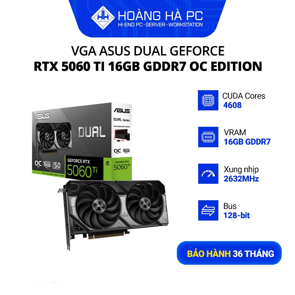 VGA ASUS DUAL GEFORCE RTX 5060 Ti 16GB GDDR7 OC EDITION