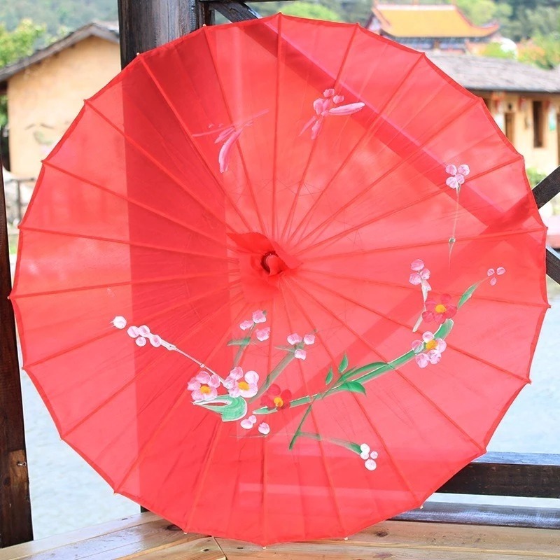 Ô Đỏ Cổ Trang 84cm Nan Gỗ – Ô Nhựa Chụp Ảnh Studio, Concept Á Đông, Vintage, Áo Dài 55cm