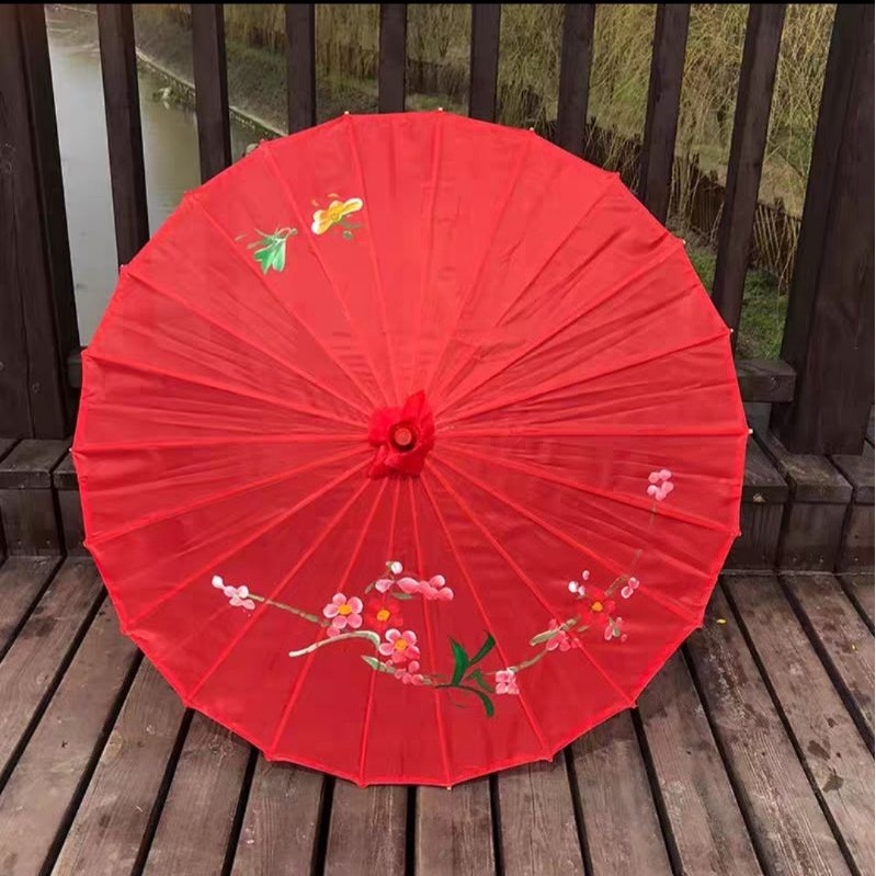 Ô Múa Cổ Trang 84cm Nan Gỗ – Ô Nhựa Đỏ Biểu Diễn Sân Khấu, Múa Thiếu Nhi, Múa Dân Gian 55cm