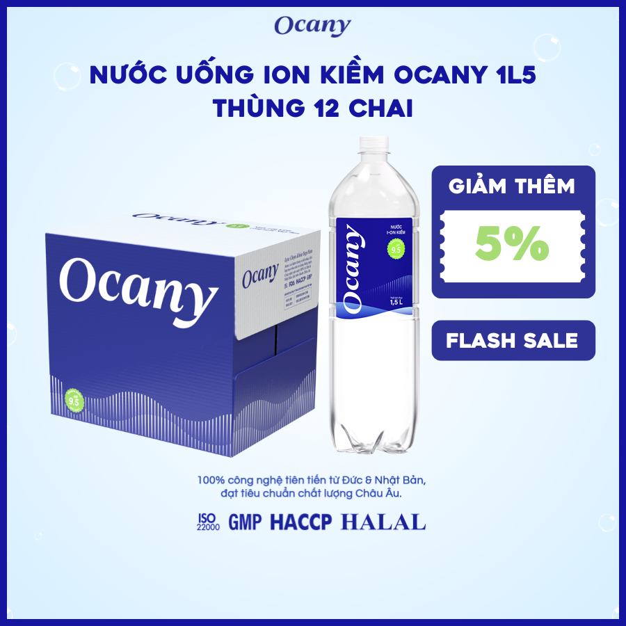 1 Thùng nước uống ION KIỀM Ocany pH9.5 1500ml/12chai giảm trào ngược dạ dày, tốt cho tiêu hóa
