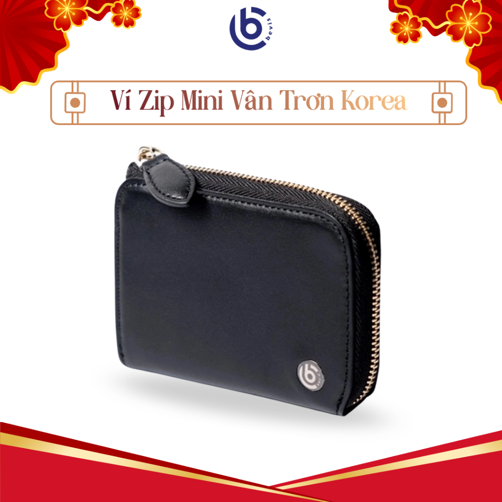Ví Zip Mini Bevis Da Nhập Khẩu Vân Trơn Korea VKEO-M1-D-01