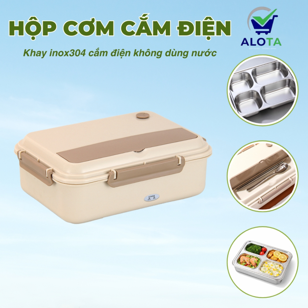 Hộp cơm cắm điện Achita không dùng nước, hộp cơm văn phòng chất liệu inox 304, bảo hành 12 tháng